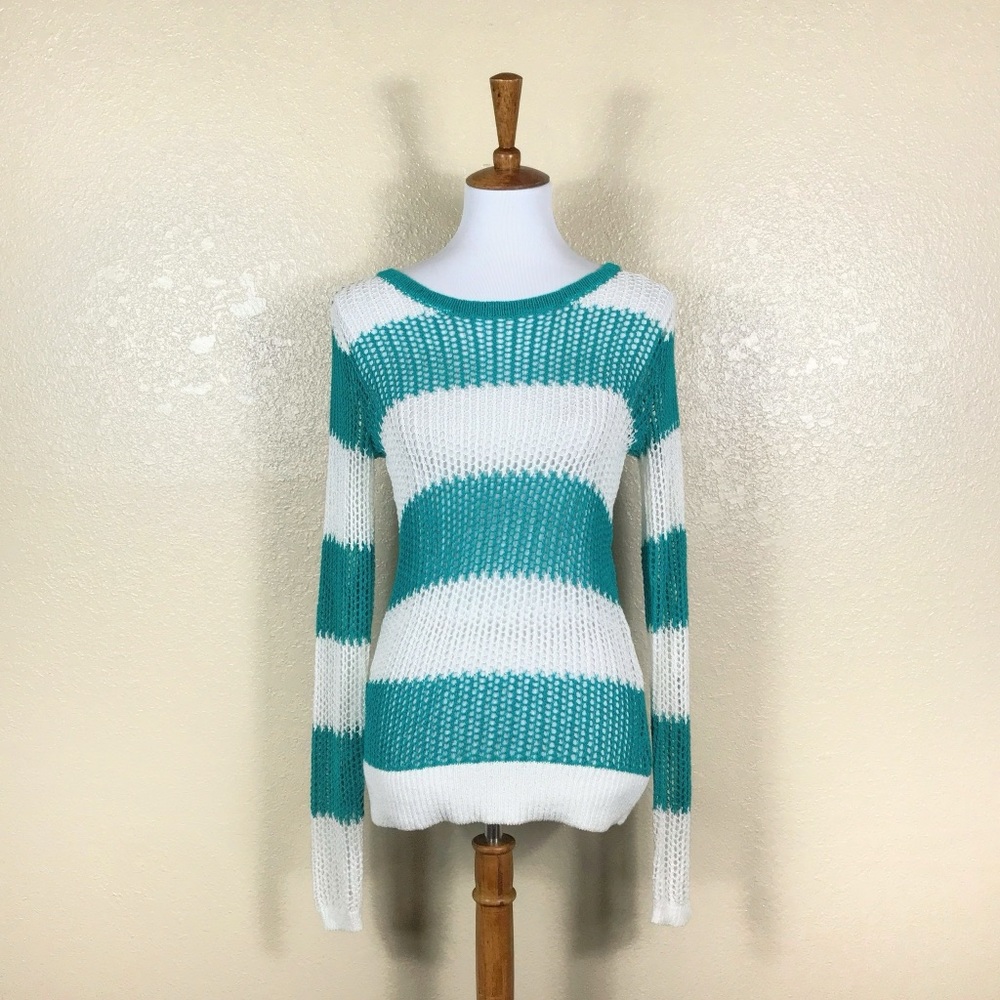 Tommy Bahama Beale Ming Jade Bold Stripe Open Knit Pullover Size Small